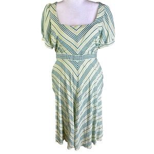 New York & Company Sundress Linen Blend Stripes Short Sleeves Size L